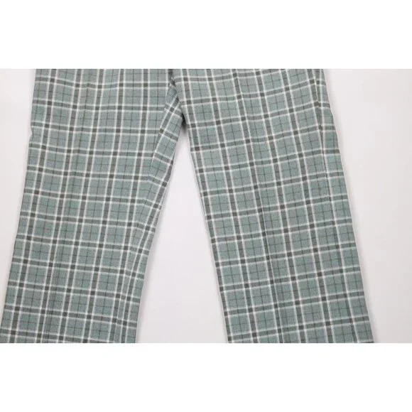 Vtg 70s Rockabilly Mens 34x32 Knit Wide Leg Bell Bottoms Chino Pants Plaid USA